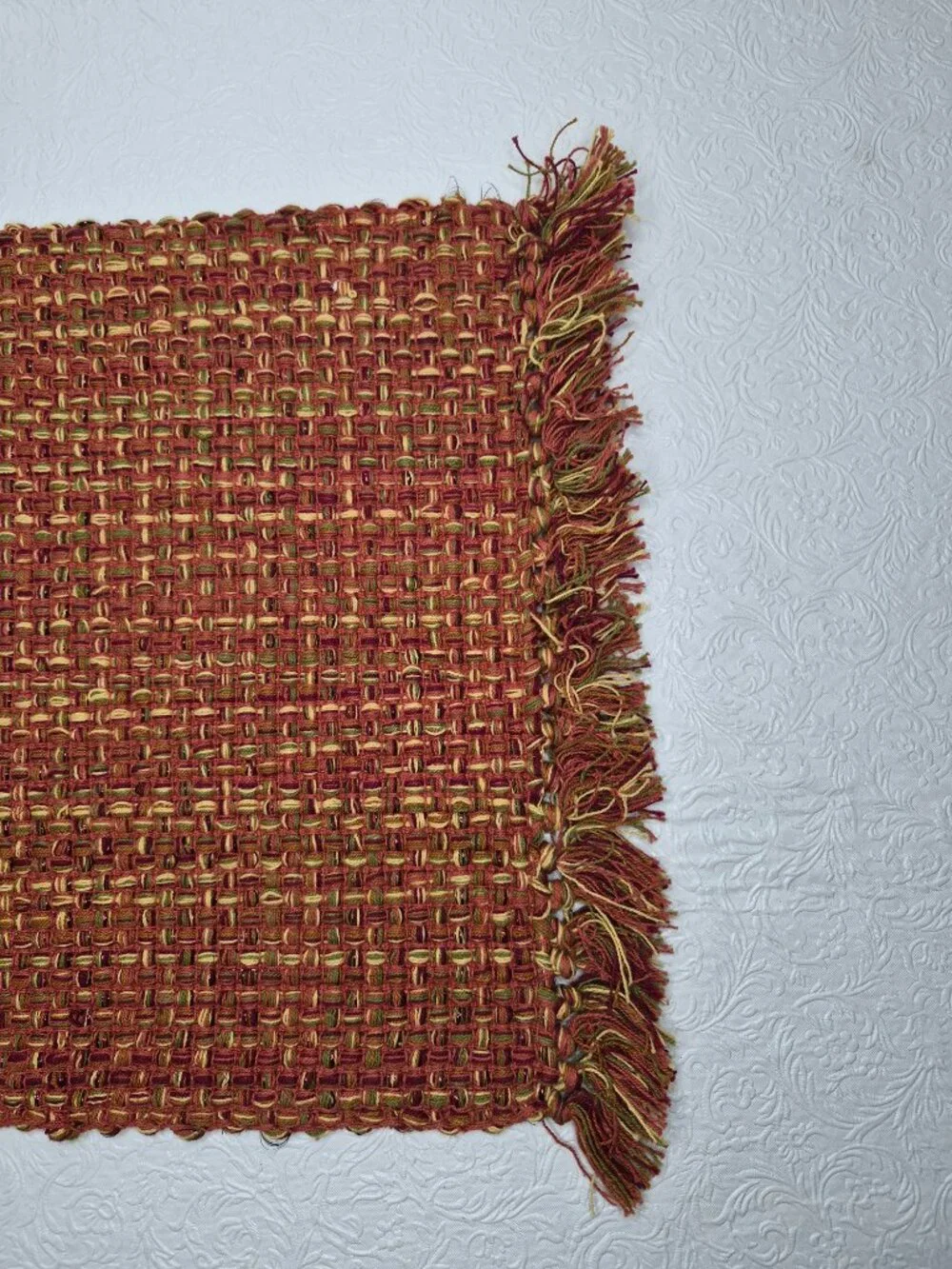 Tweed Autumn Fall Harvest Placemat Rust Orange Maroon Olive Green Brown Set of 6